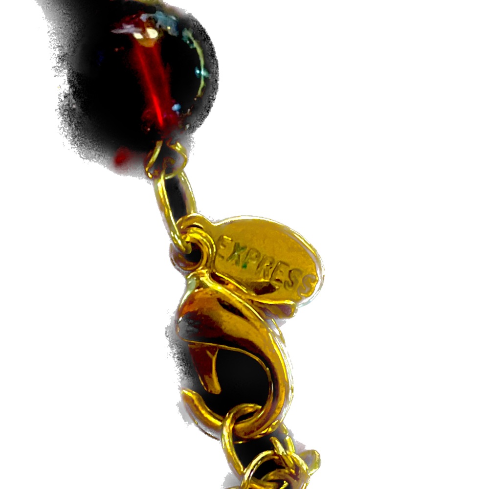 Express Gold Toned Single Strand Ruby Red Beaded … - image 3